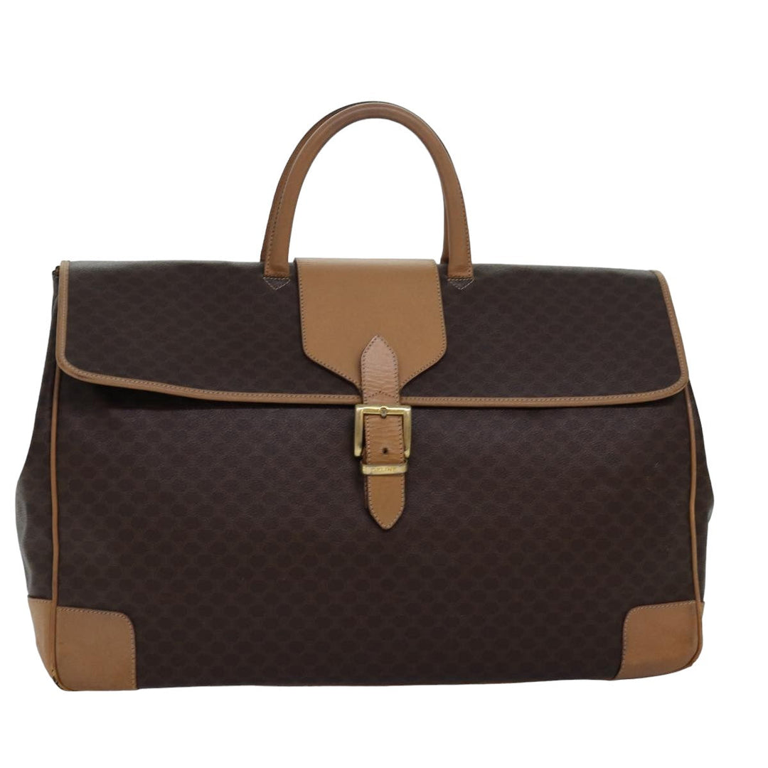 Celine Macadam Canvas Boston Bag PVC Leather Brown Auth fm3560