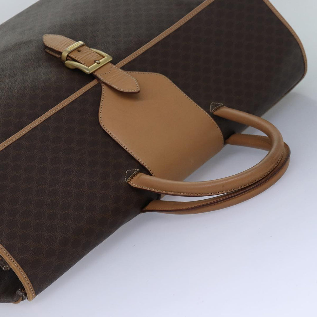 Celine Macadam Canvas Boston Bag PVC Leather Brown Auth fm3560