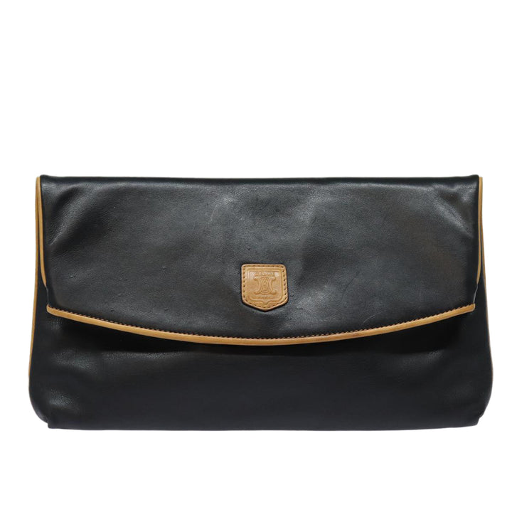 Celine Clutch Bag Leather Black Auth fm3562
