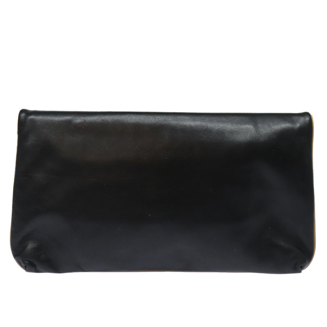 Celine Clutch Bag Leather Black Auth fm3562