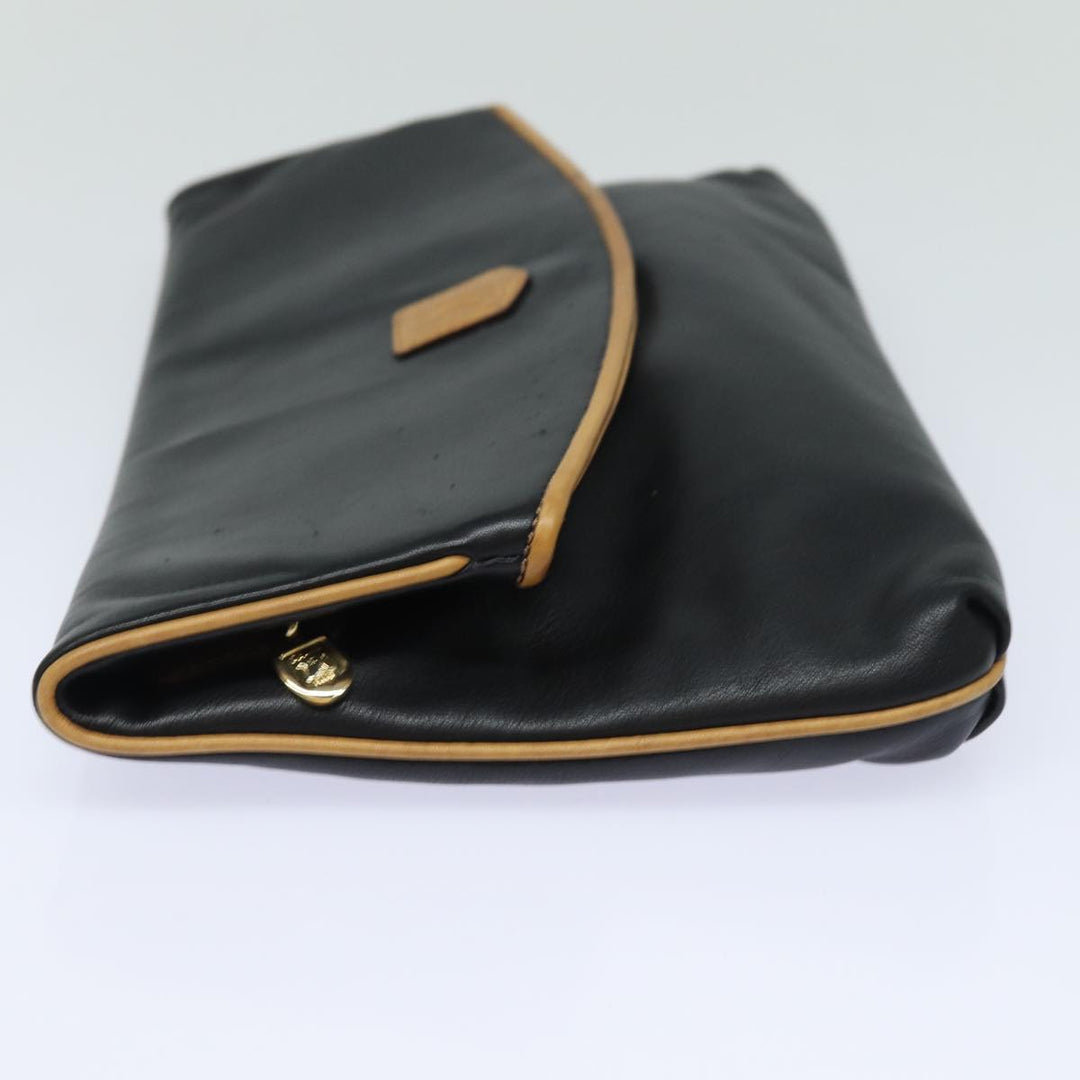 Celine Clutch Bag Leather Black Auth fm3562