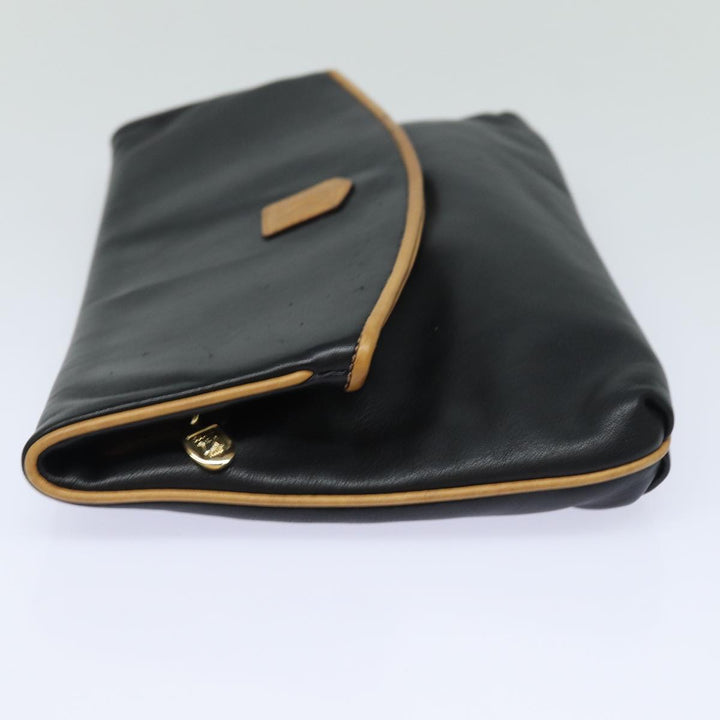 Celine Clutch Bag Leather Black Auth fm3562