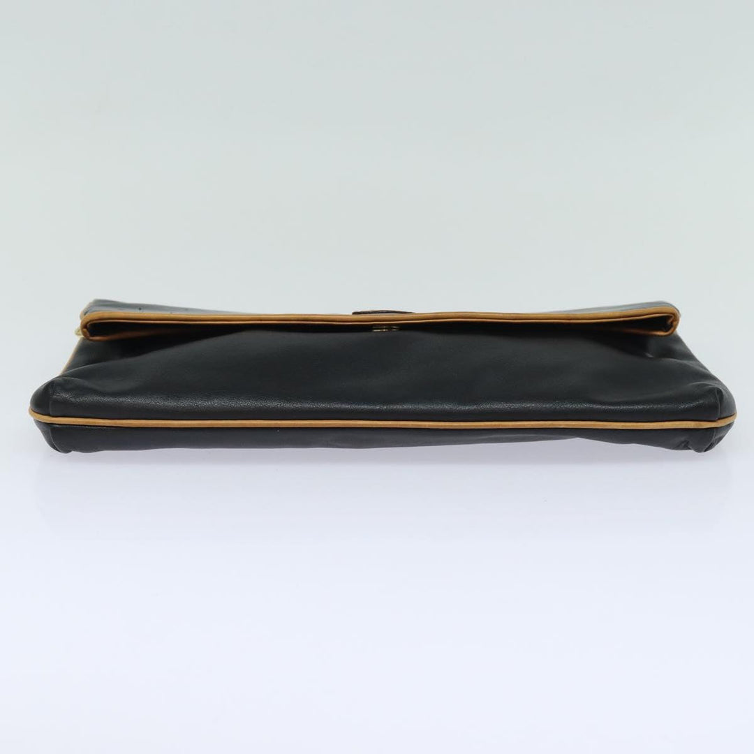 Celine Clutch Bag Leather Black Auth fm3562