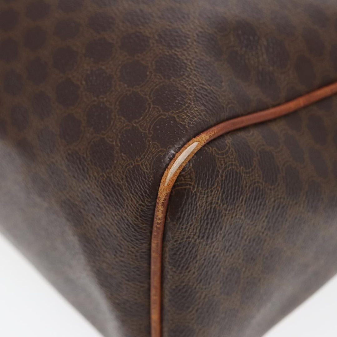 Celine Macadam Canvas Boston Bag PVC Leather Brown Auth fm3647