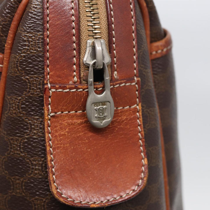 Celine Macadam Canvas Boston Bag PVC Leather Brown Auth fm3647