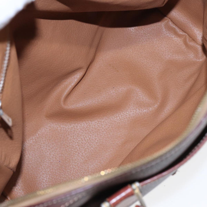 Celine Macadam Canvas Boston Bag PVC Leather Brown Auth fm3647