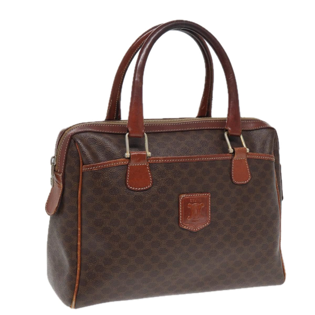 Celine Macadam Canvas Boston Bag PVC Leather Brown Auth fm3647