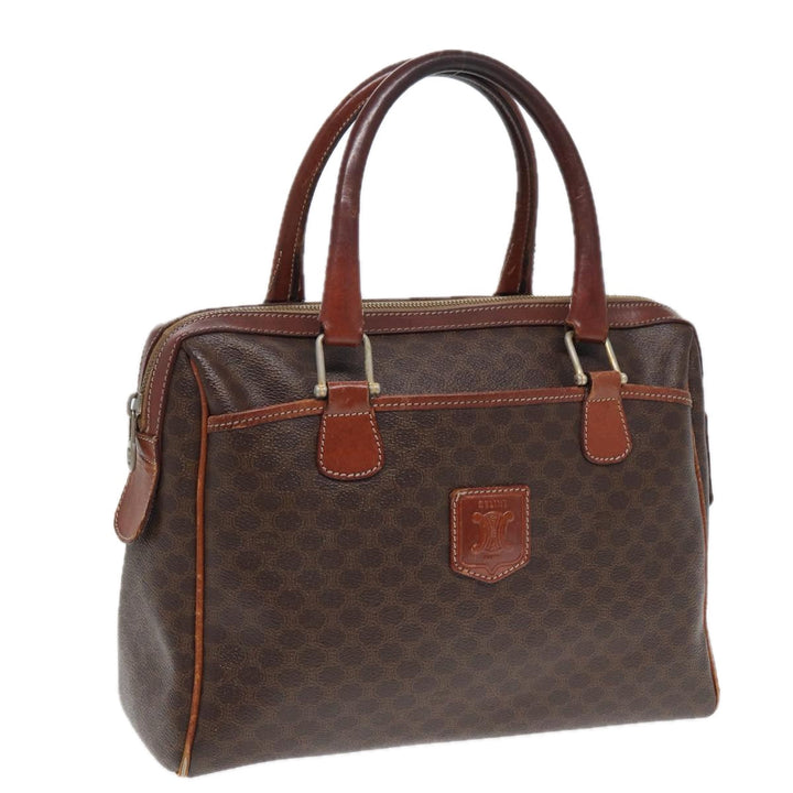 Celine Macadam Canvas Boston Bag PVC Leather Brown Auth fm3647