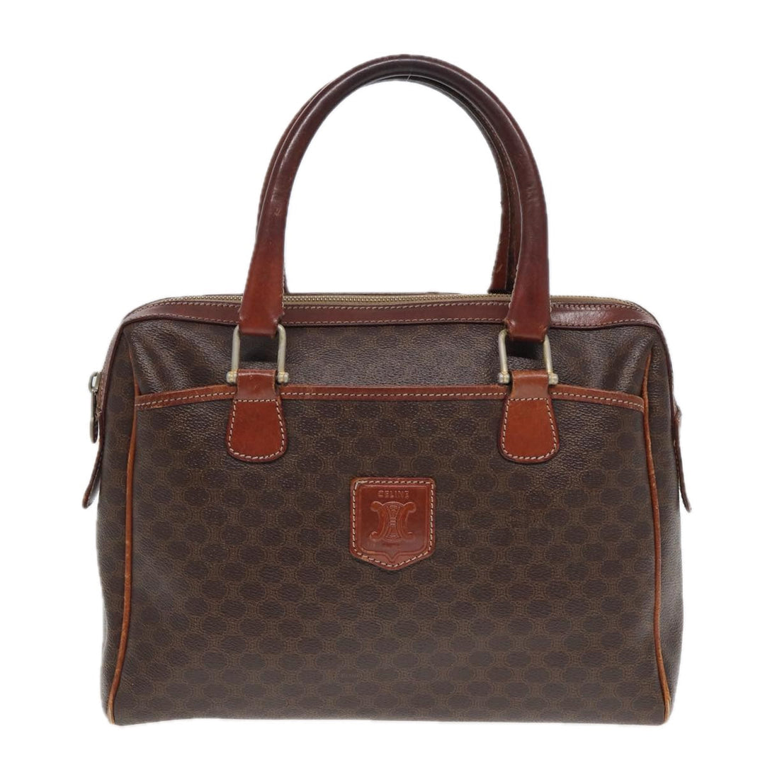 Celine Macadam Canvas Boston Bag PVC Leather Brown Auth fm3647