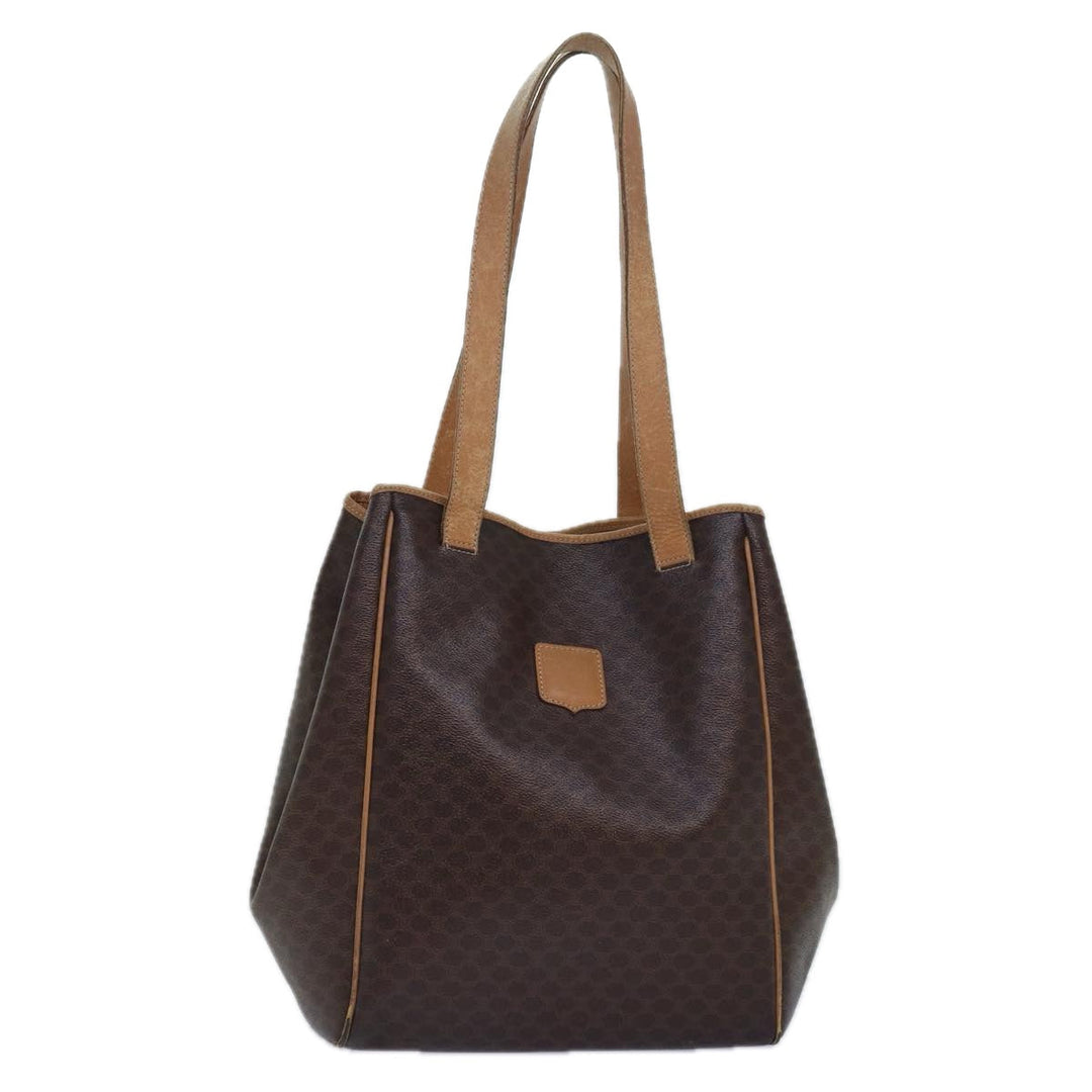 Celine Macadam Canvas Tote Bag PVC Leather Brown Auth fm3671