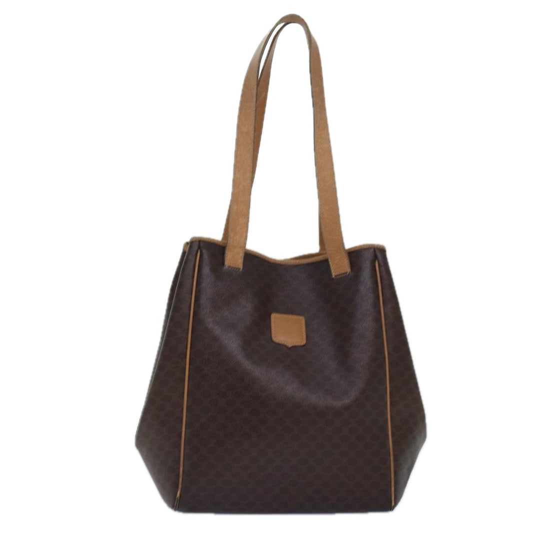 Celine Macadam Canvas Tote Bag PVC Leather Brown Auth fm3671