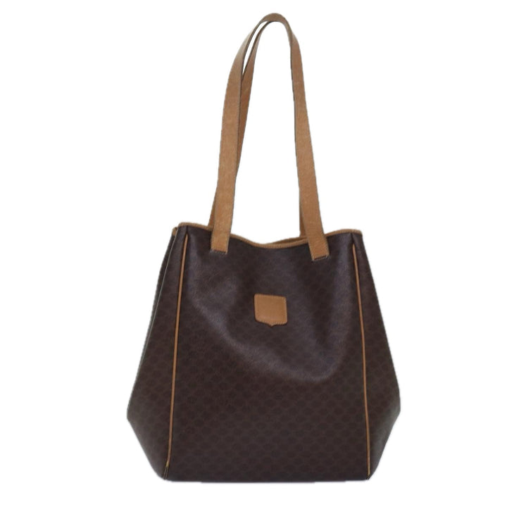 Celine Macadam Canvas Tote Bag PVC Leather Brown Auth fm3671