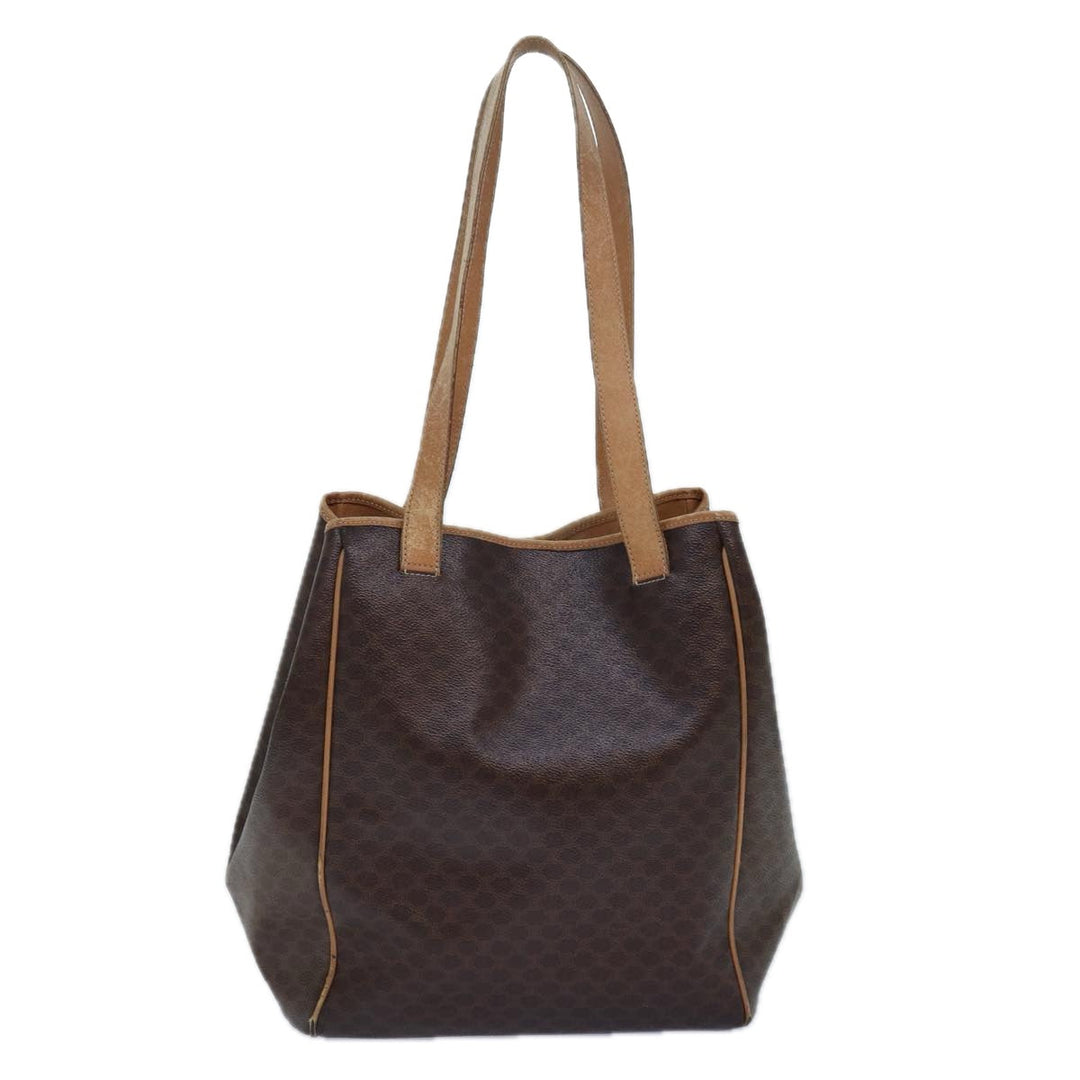 Celine Macadam Canvas Tote Bag PVC Leather Brown Auth fm3671