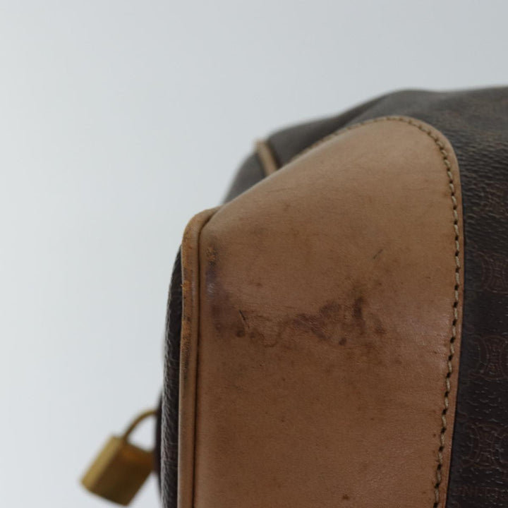 Celine Macadam Canvas Boston Bag PVC Leather Brown Auth fm3673