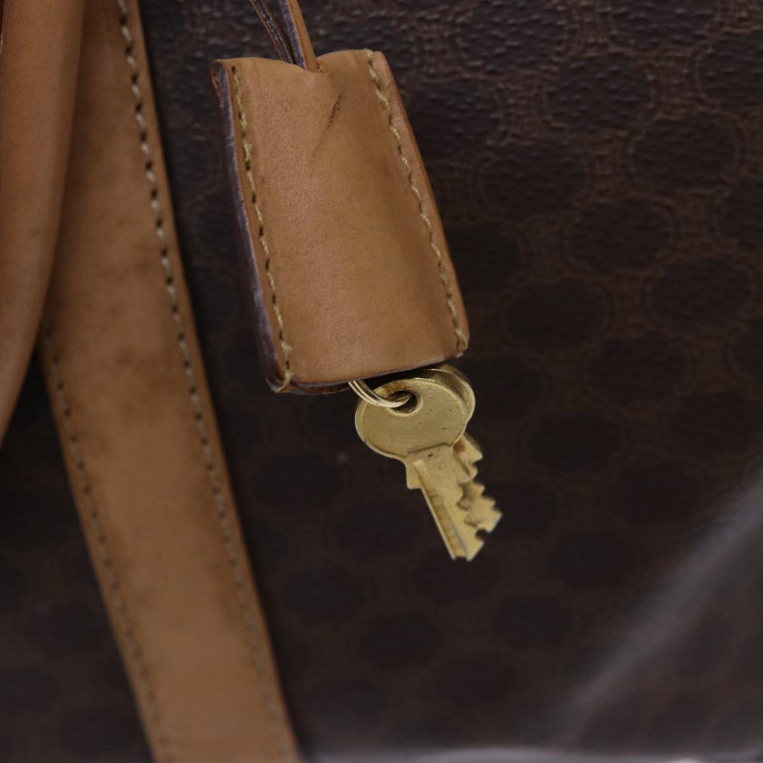 Celine Macadam Canvas Boston Bag PVC Leather Brown Auth fm3673