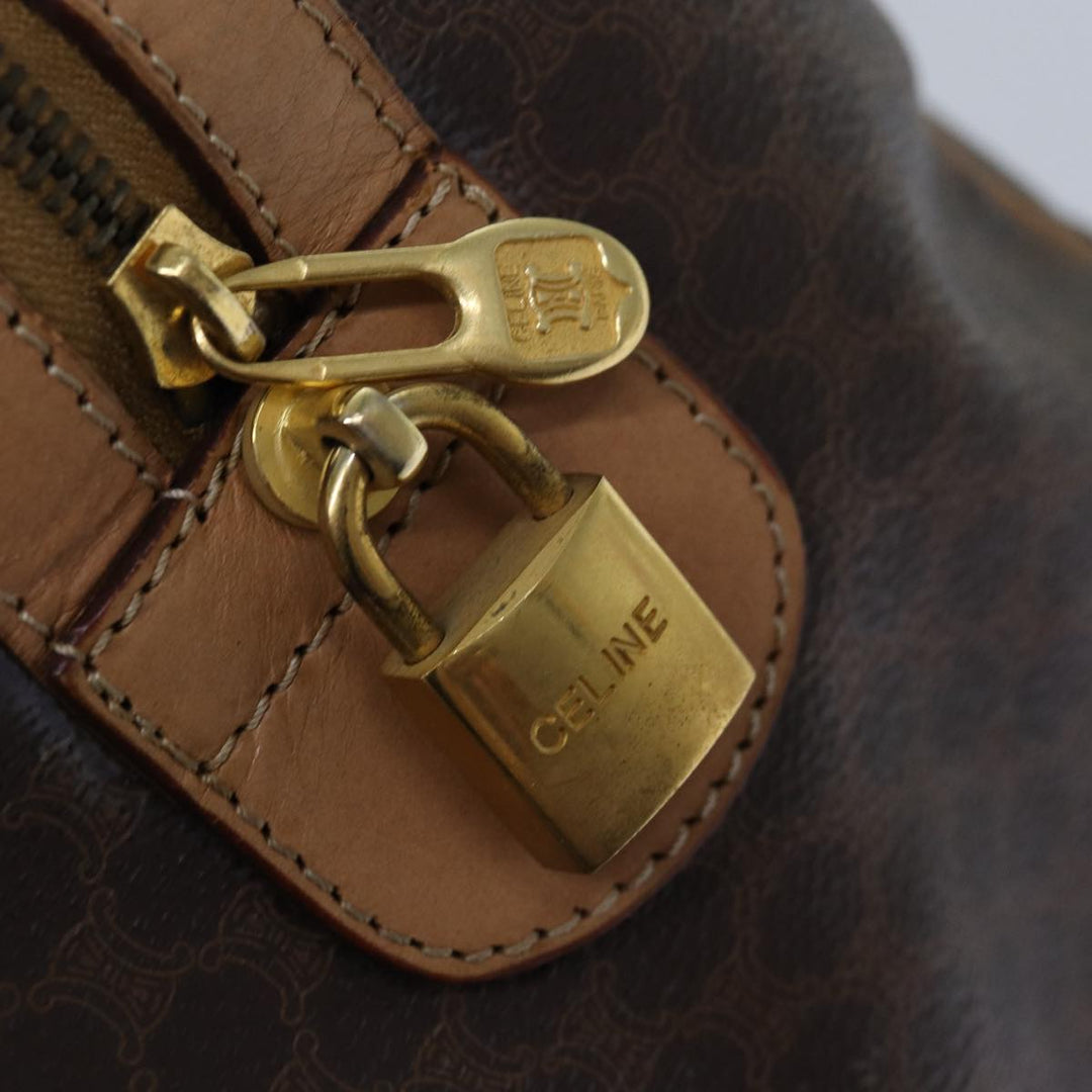 Celine Macadam Canvas Boston Bag PVC Leather Brown Auth fm3673