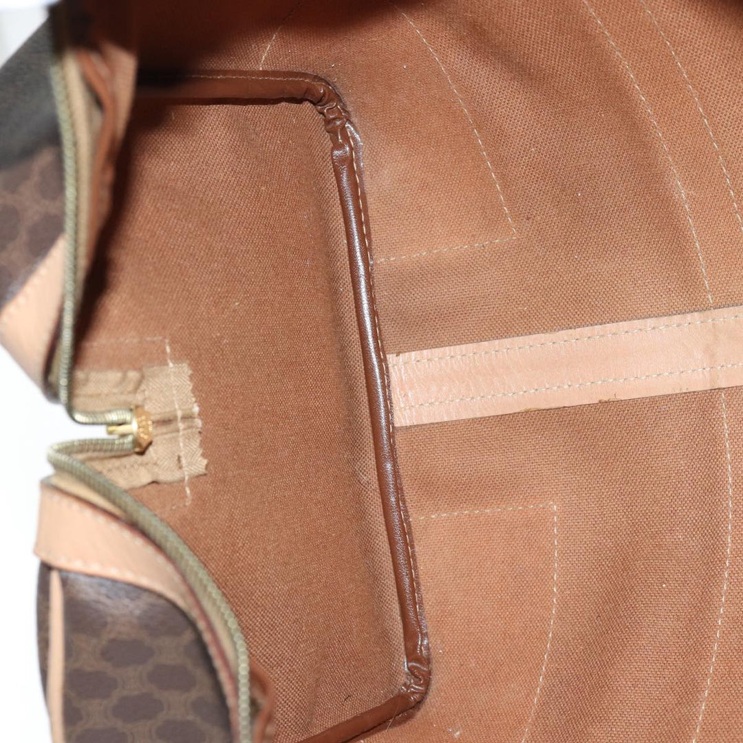 Celine Macadam Canvas Boston Bag PVC Leather Brown Auth fm3673