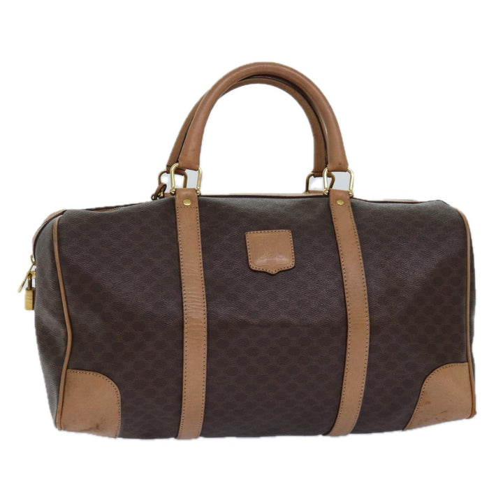 Celine Macadam Canvas Boston Bag PVC Leather Brown Auth fm3673