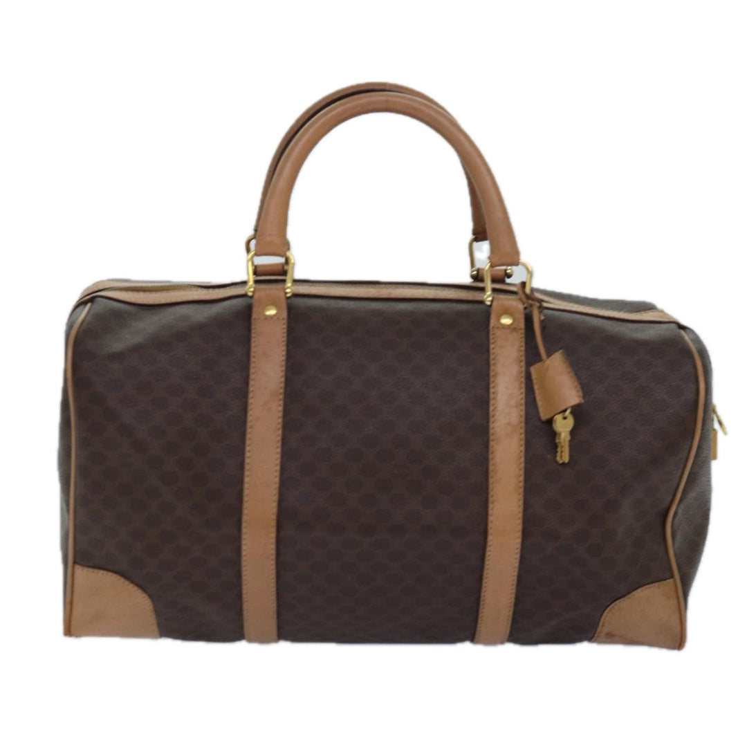 Celine Macadam Canvas Boston Bag PVC Leather Brown Auth fm3673