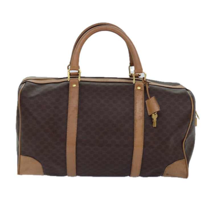 Celine Macadam Canvas Boston Bag PVC Leather Brown Auth fm3673