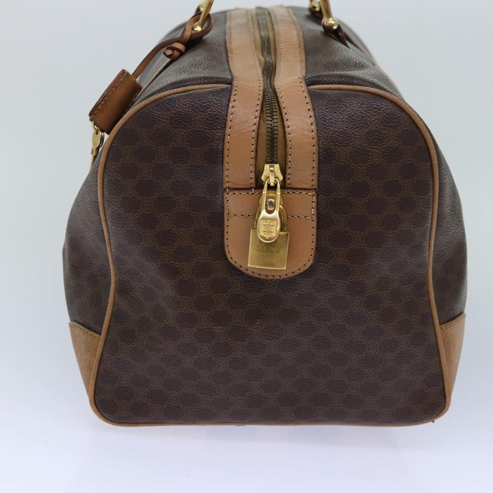 Celine Macadam Canvas Boston Bag PVC Leather Brown Auth fm3673