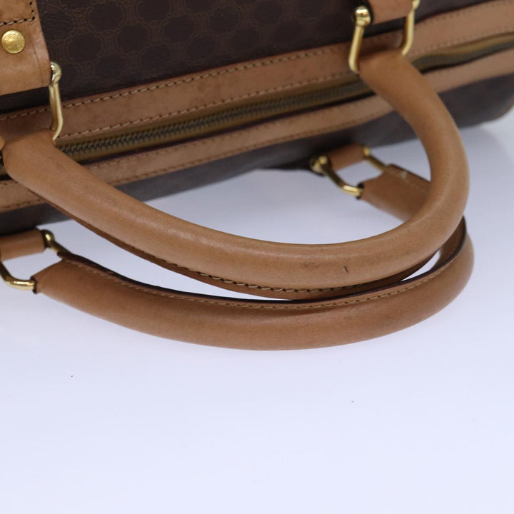 Celine Macadam Canvas Boston Bag PVC Leather Brown Auth fm3673