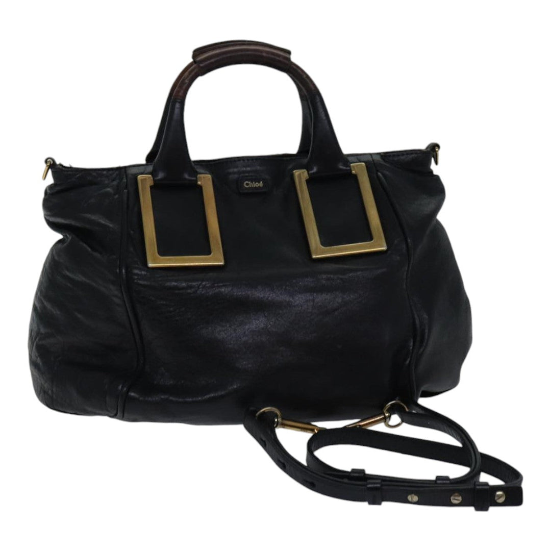 Chloe Etel Hand Bag Leather 2way Black Gold fm3754