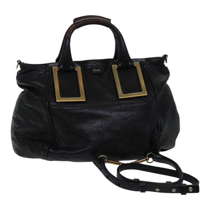 Chloe Etel Hand Bag Leather 2way Black Gold fm3754