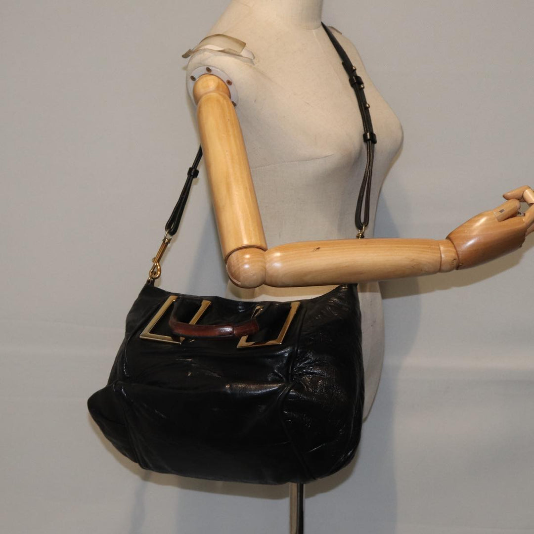 Chloe Etel Hand Bag Leather 2way Black Gold fm3754