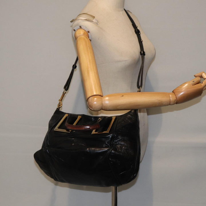 Chloe Etel Hand Bag Leather 2way Black Gold fm3754