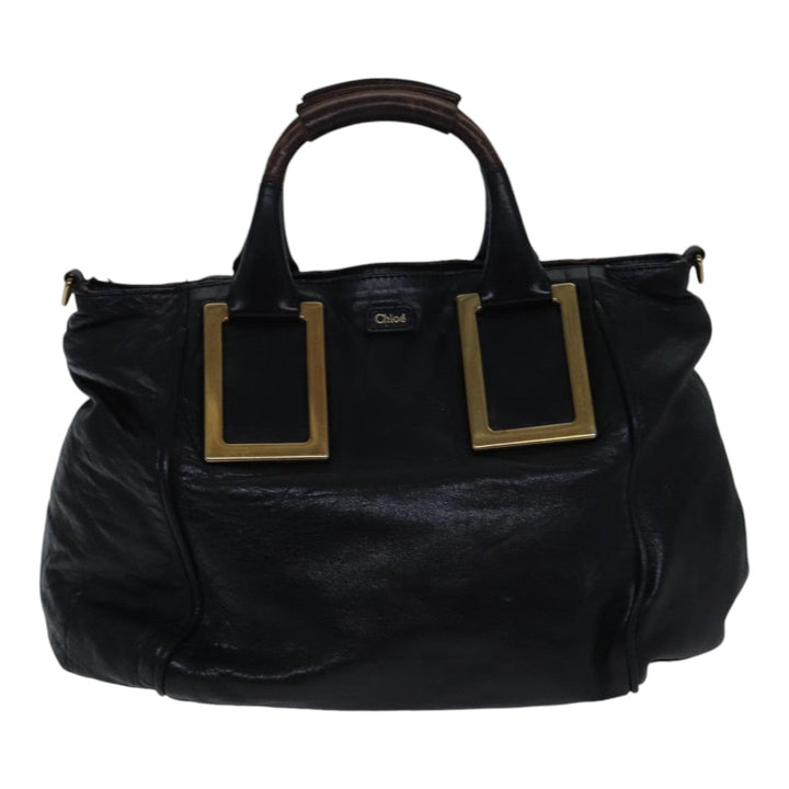 Chloe Etel Hand Bag Leather 2way Black Gold fm3754