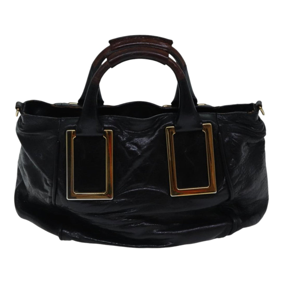 Chloe Etel Hand Bag Leather 2way Black Gold fm3754