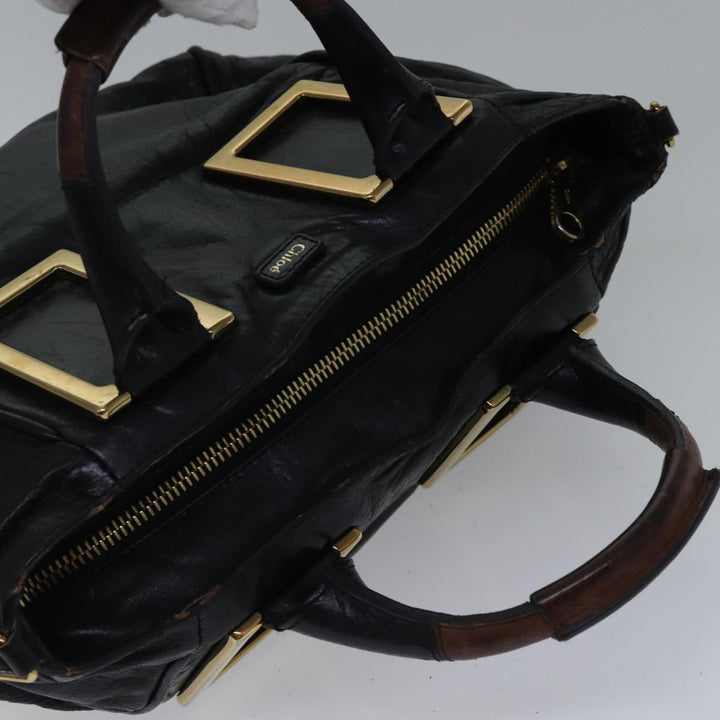 Chloe Etel Hand Bag Leather 2way Black Gold fm3754