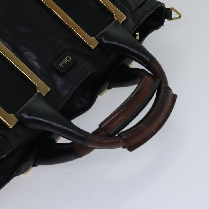 Chloe Etel Hand Bag Leather 2way Black Gold fm3754