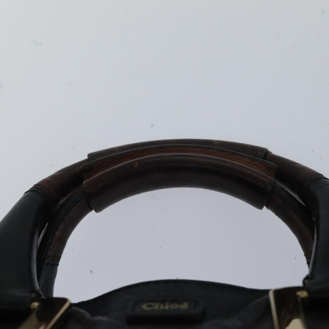 Chloe Etel Hand Bag Leather 2way Black Gold fm3754