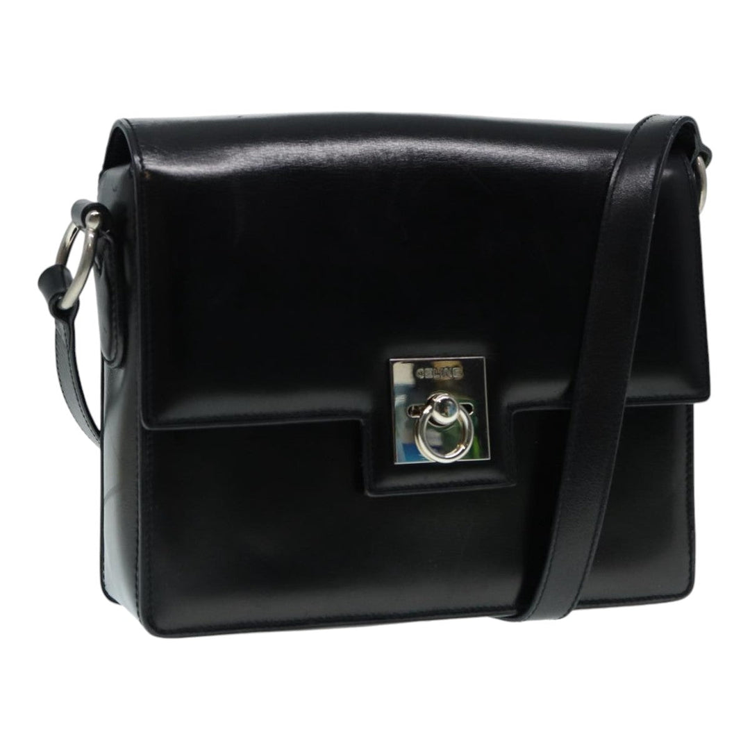 Celine Shoulder Bag Leather Black Silver Auth fm3770