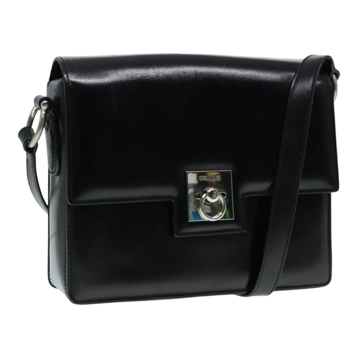 Celine Shoulder Bag Leather Black Silver Auth fm3770