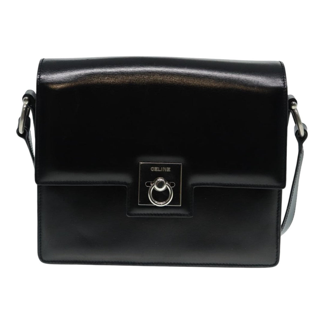 Celine Shoulder Bag Leather Black Silver Auth fm3770