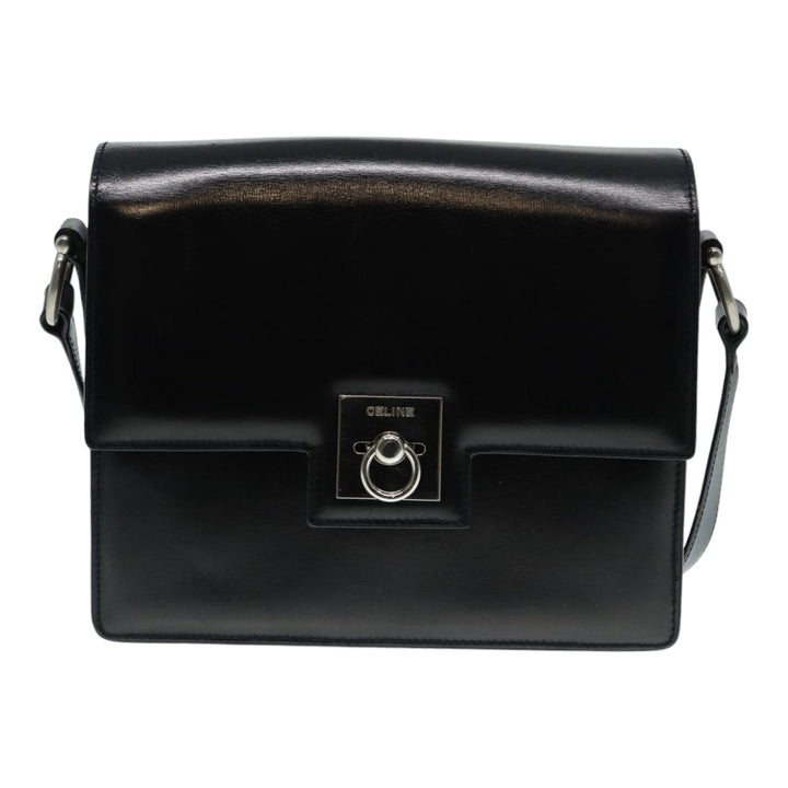 Celine Shoulder Bag Leather Black Silver Auth fm3770