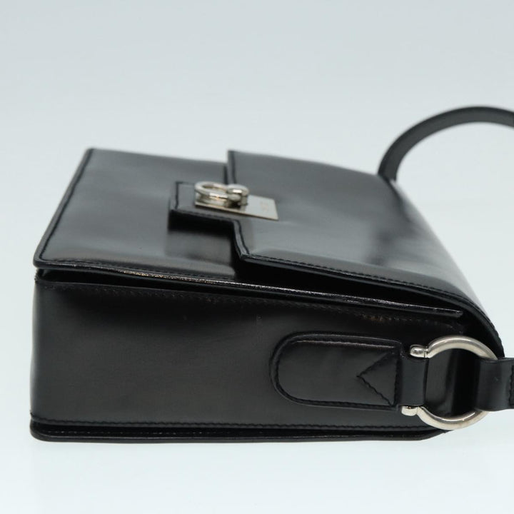 Celine Shoulder Bag Leather Black Silver Auth fm3770