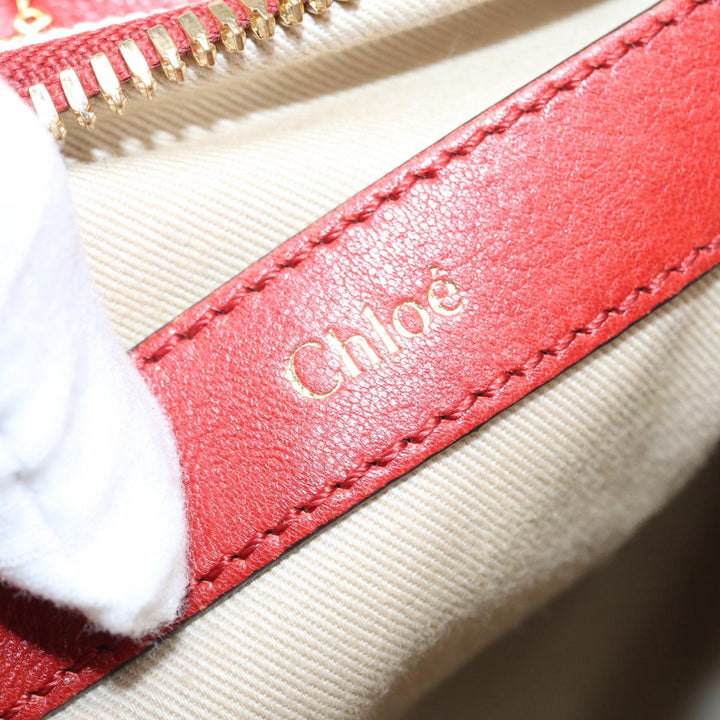 Chloe Hand Bag Leather Red Gold fm3784