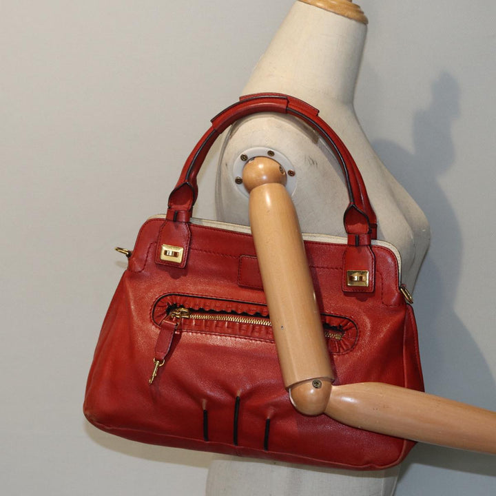 Chloe Hand Bag Leather Red Gold fm3784