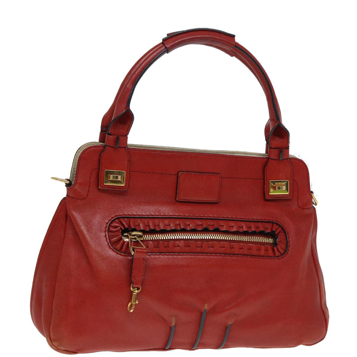 Chloe Hand Bag Leather Red Gold fm3784