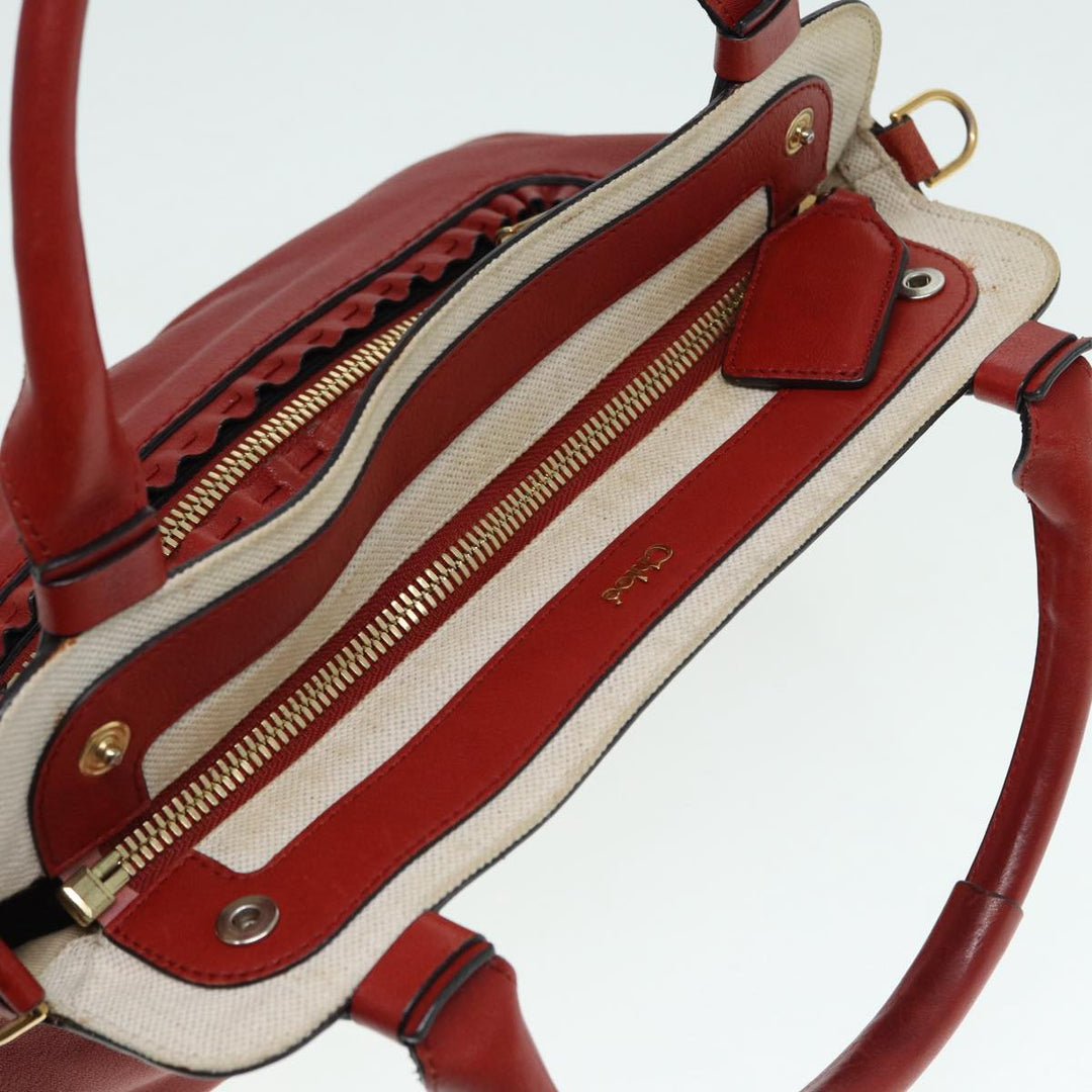 Chloe Hand Bag Leather Red Gold fm3784