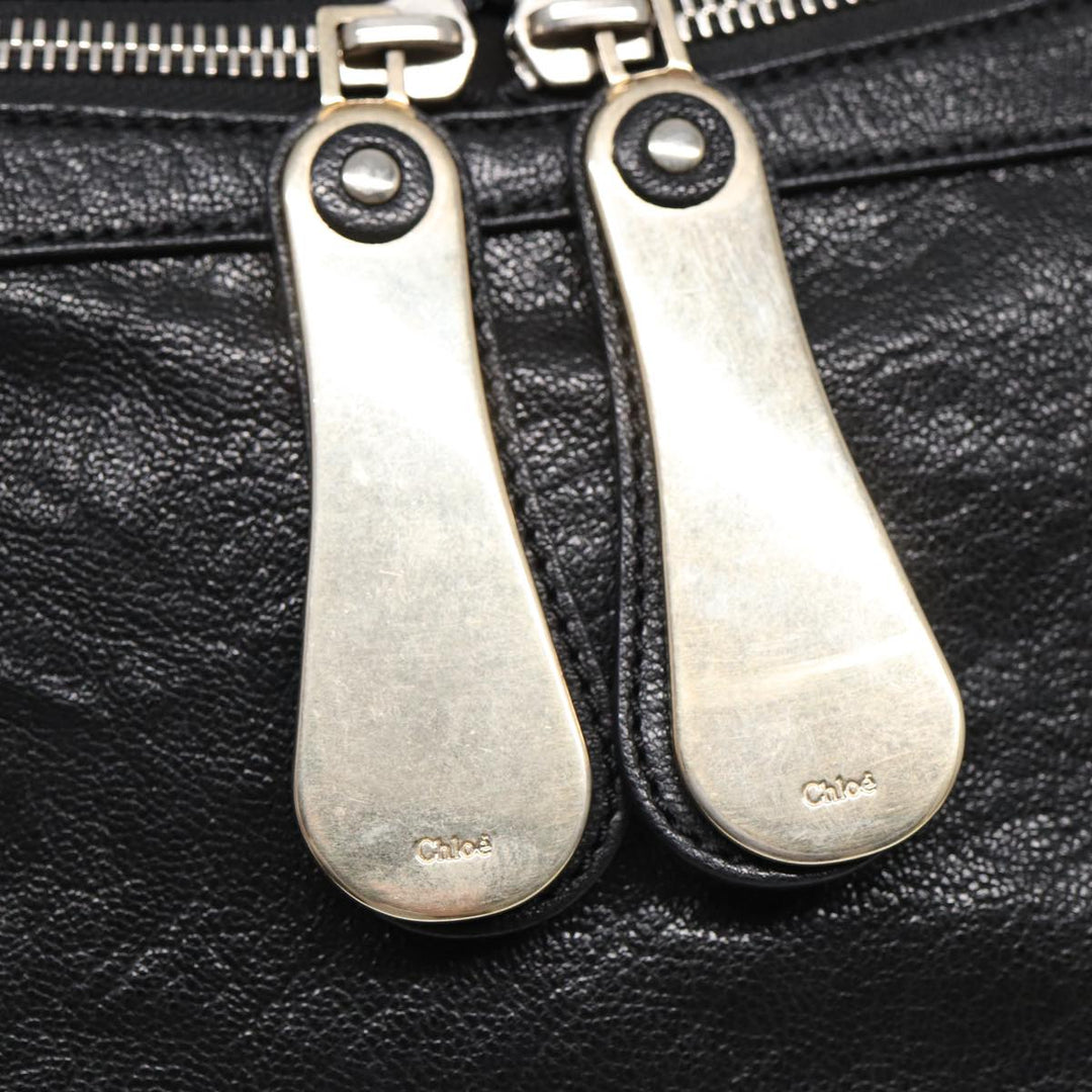 Chloe Hand Bag Leather Black Gold fm3790