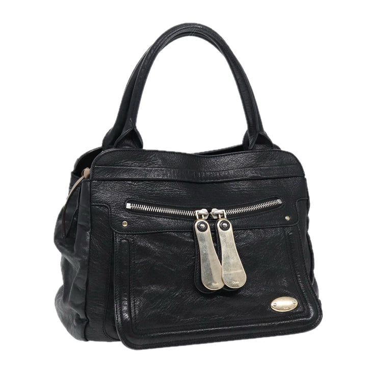 Chloe Hand Bag Leather Black Gold fm3790