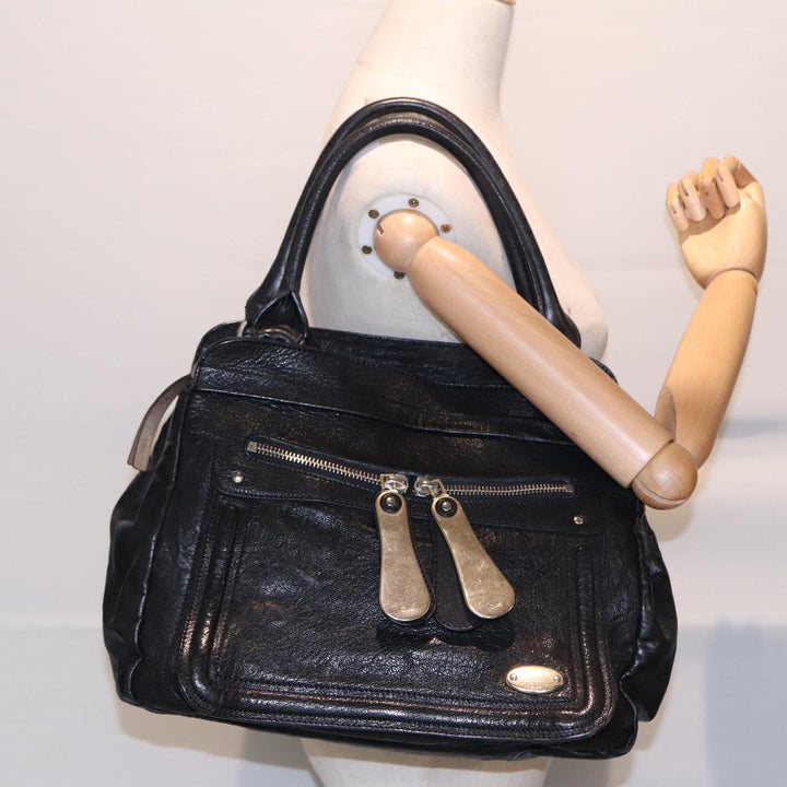 Chloe Hand Bag Leather Black Gold fm3790