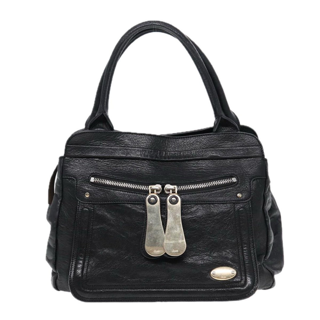 Chloe Hand Bag Leather Black Gold fm3790