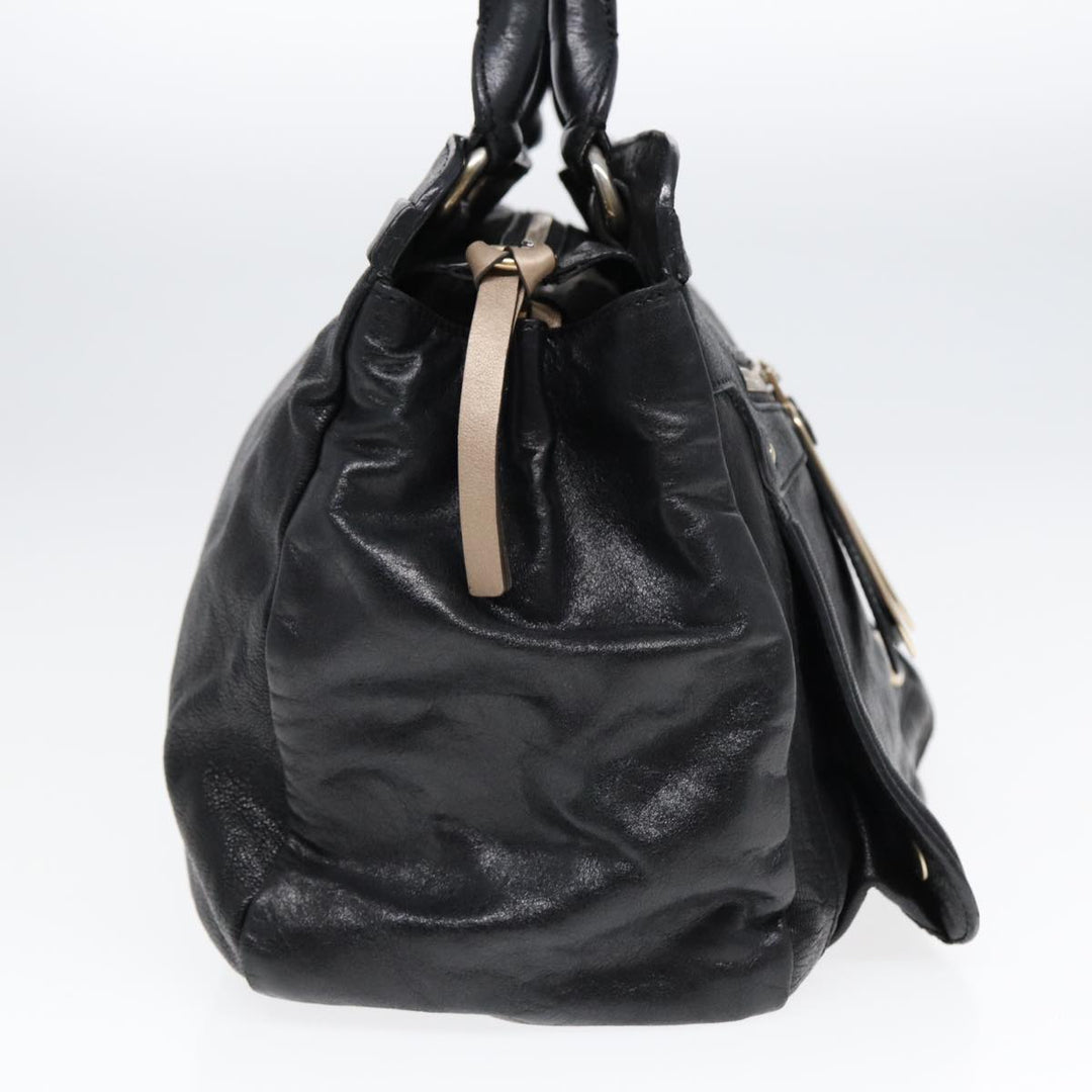Chloe Hand Bag Leather Black Gold fm3790