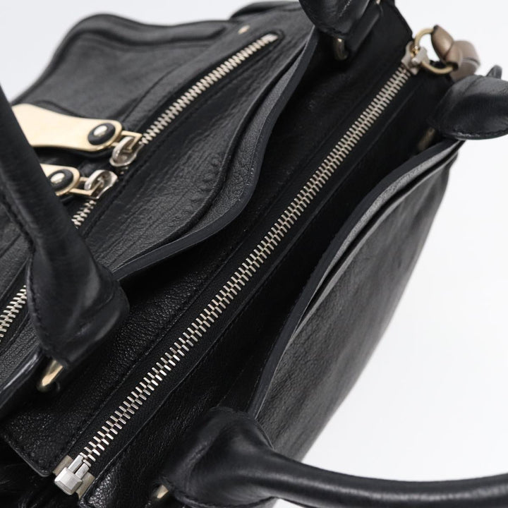 Chloe Hand Bag Leather Black Gold fm3790